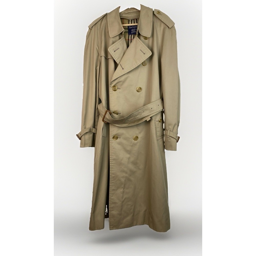 Burberrys Women's L Beige Plaid Lined Belted Double Breasted Trench Coat